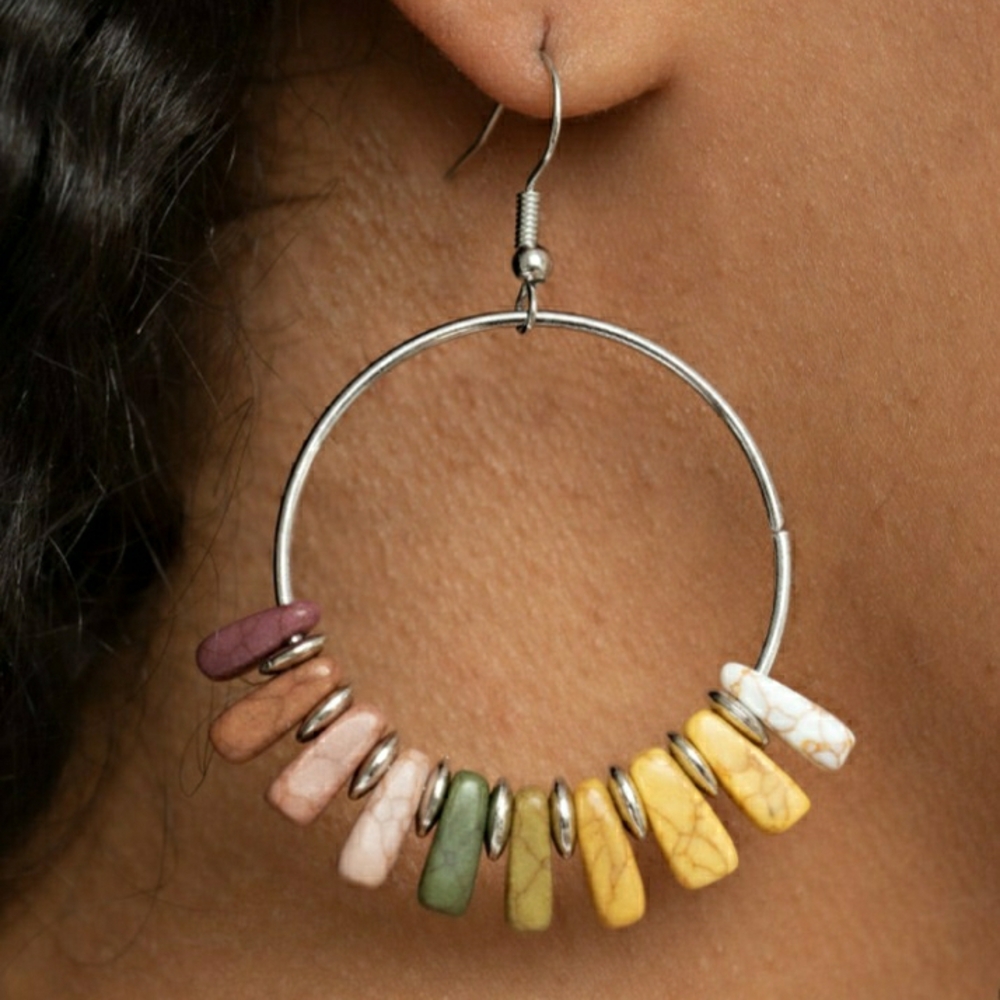 Multicolor Stone Hoop Earrings